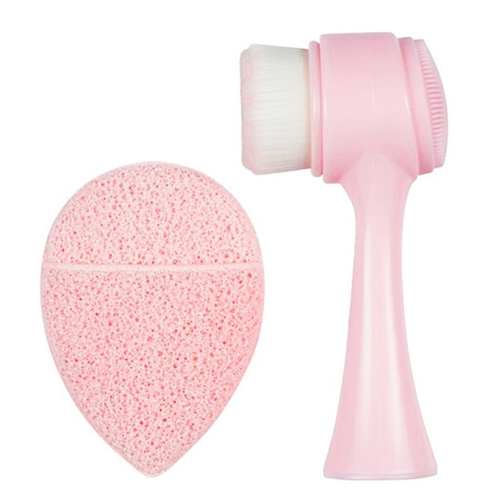 Pink Facial Cleansing Brush and Sponge Set